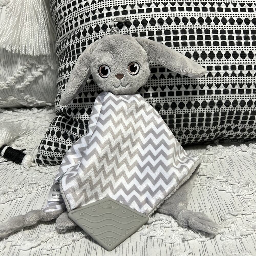 Booginhead Security Blanket Lovey Bunny Rabbit Pacipal Gray and White Chevron